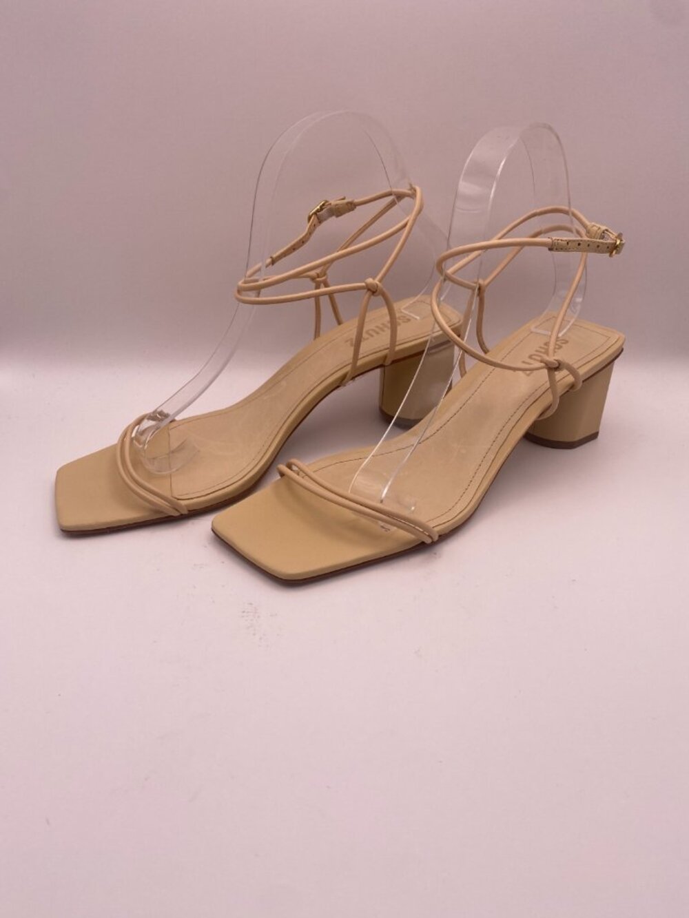 SCHUTZ Women's Pompeii Mid Heel Strap Beige Leather Sandals Sz 8 B